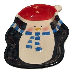 Holiday Penguin Candy Dessert Dish Serving Plate Christmas See Crazing READ